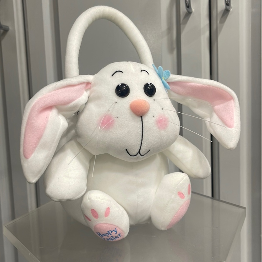 Hershey's White Plush Stuffed Easter Bunny BASKET Rabbit Handles Vtg 2002 Y2K